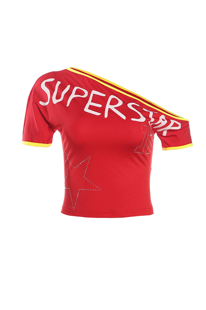 Superstar Print Rhinestone T-shirt