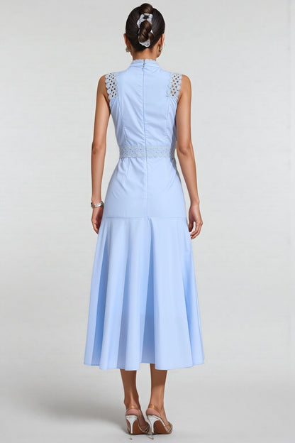 Arwty Blue Sleeveless Lace Midi Dress