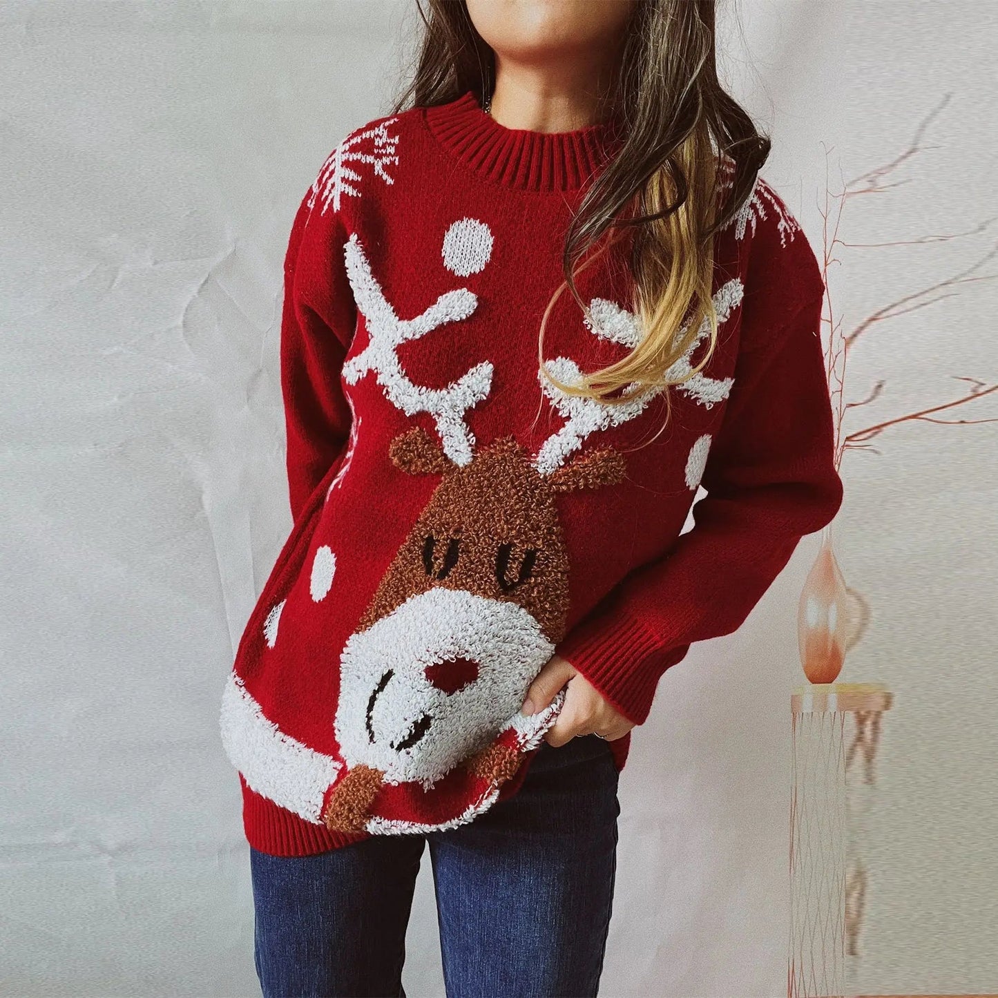 Thickened Raglan Sleeve Elk Christmas Tree Sweater