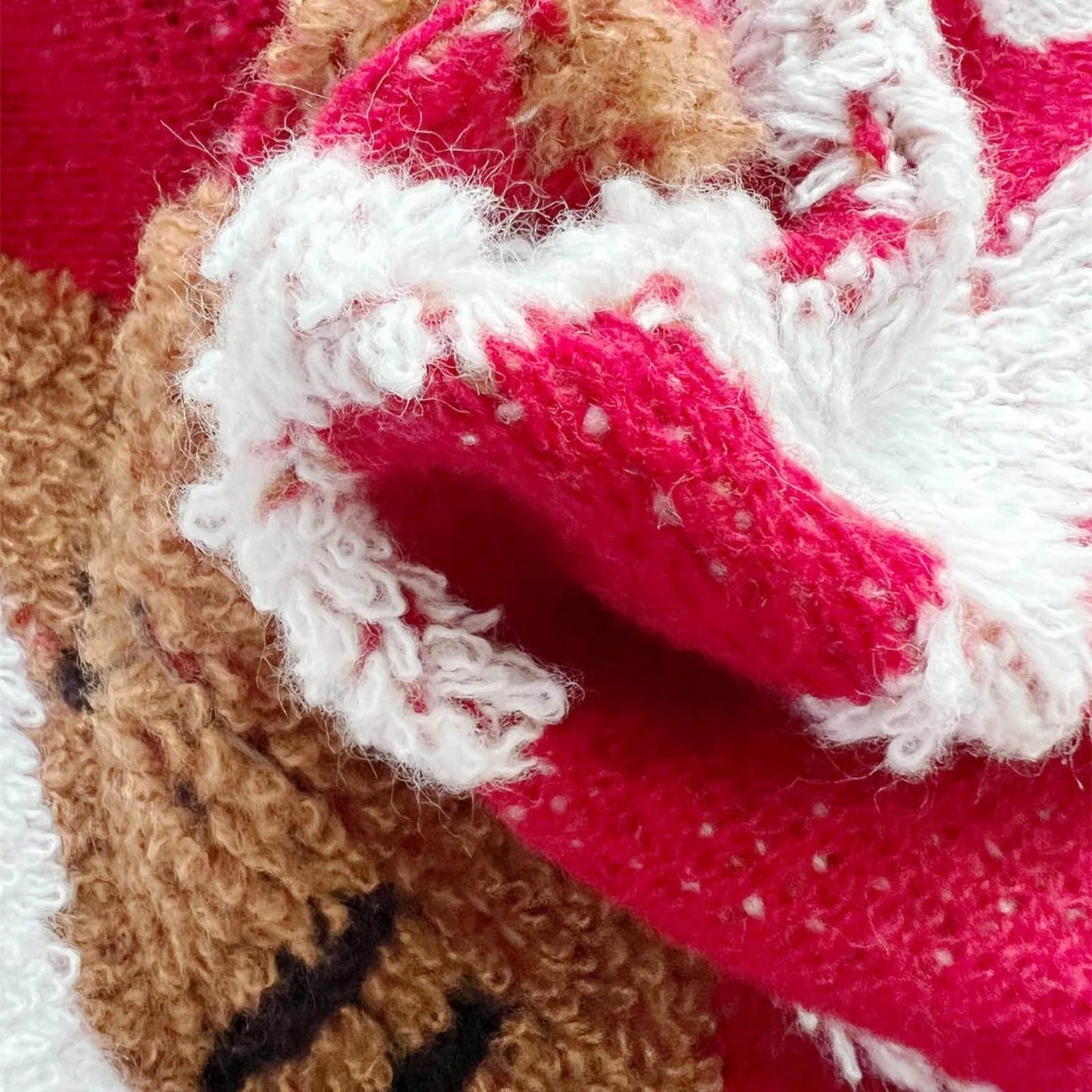 Pink Christmas Sweater With Loose Neck and Love Heart Pattern