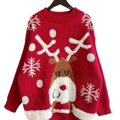 Thickened Raglan Sleeve Elk Christmas Tree Sweater