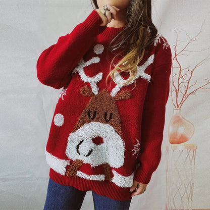 Thickened Raglan Sleeve Elk Christmas Tree Sweater
