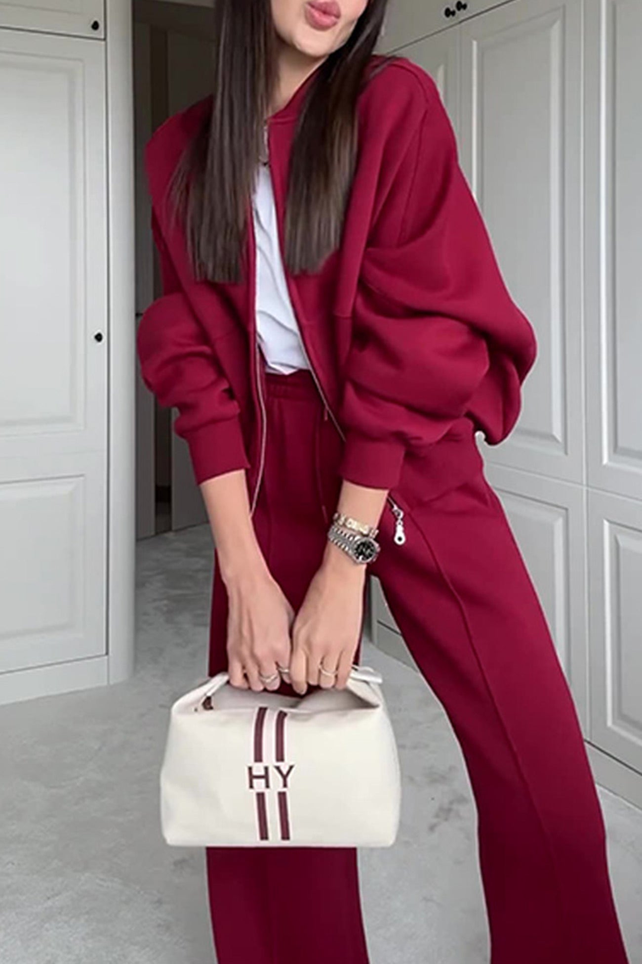 Sweatshirt Jacket Straight-leg Long Pants Set