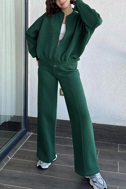 Sweatshirt Jacket Straight-leg Long Pants Set