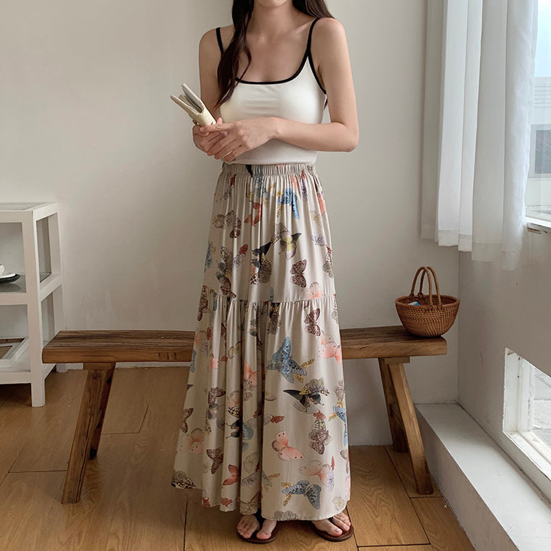 Sweet Cotton Skirt _ Summer Crinkled Midi Skirt for Flowy Skirt