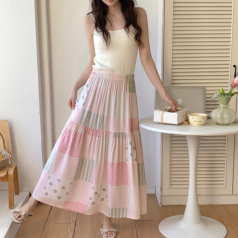 Sweet Cotton Skirt _ Summer Crinkled Midi Skirt for Flowy Skirt