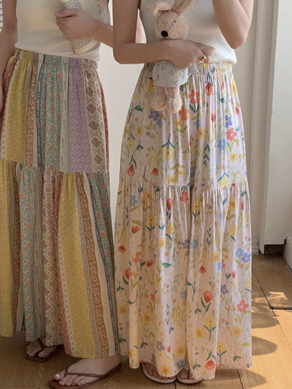 Sweet Cotton Skirt _ Summer Crinkled Midi Skirt for Flowy Skirt