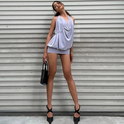 Deep V Neck Dress for Off Shoulder Bandage Sleeveless Mini Dresses Beach Holiday Backless Dress Woman