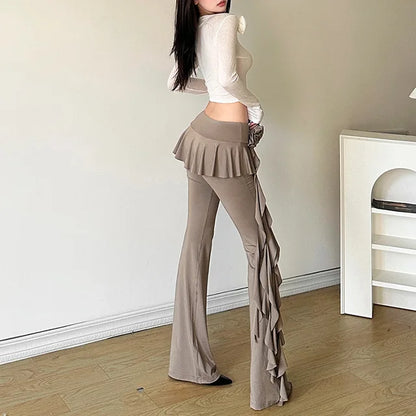 Flower Ribbons Straight Pants for Color High Strecth Folds Patchwork Female Summer Trousers