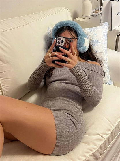 Knit Off-shoulder Short Jumpsuit for Summer Long Sleeve Shorts Playsuit Knitted Slim Bodycon Romper New