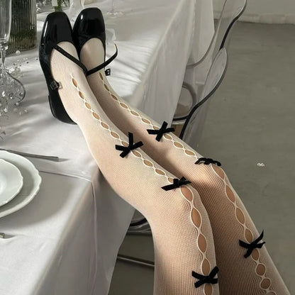 Mesh Bow Tights Leggings Summer Hollow Out Pantyhose Slim Bodycon Fishnet Stockings Woman