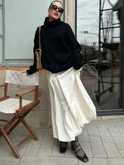 Silk Satin White Maxi Skirt Long Ruffled Pleated Skirts Lantern Pants A-line Silk Long Skirts for New