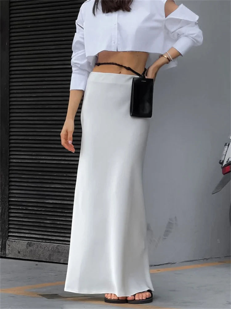 White High Waist Maxi Skirt for Party Holiday Slim Outfits Summer Basic Long Skirt