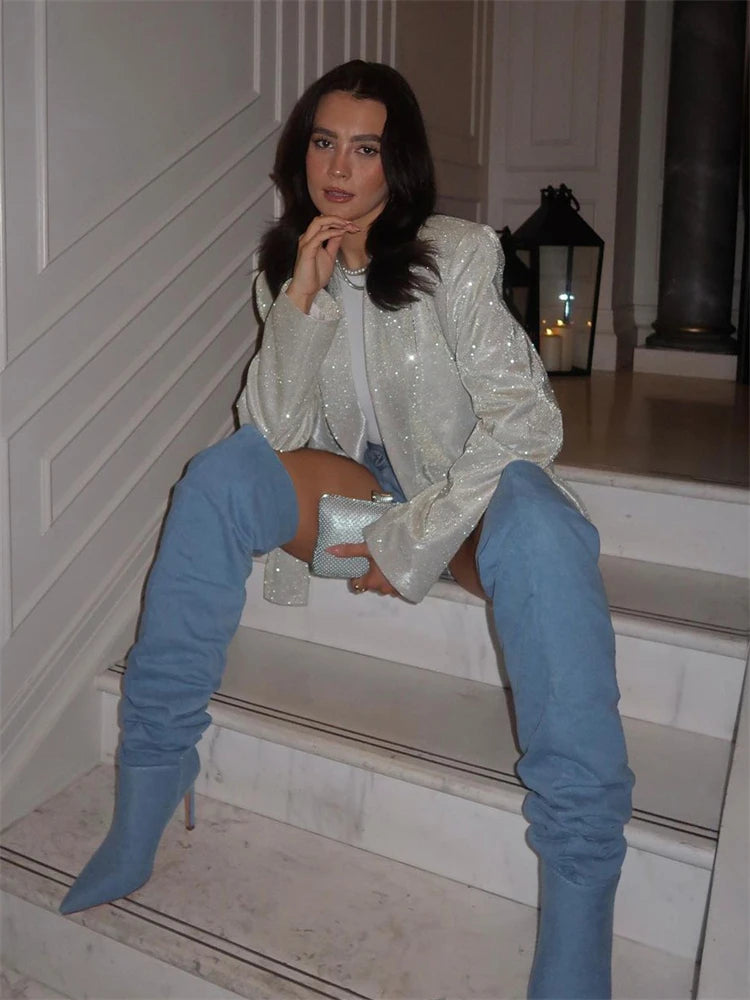 Sparkly Blazers for Oversized Loose Sliver Black Gliiter Jackets Blazer Set Pink Coat Party Outfits