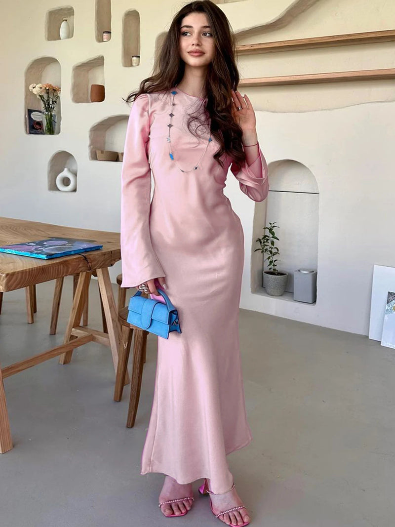 Stain Slim Maxi Dresses for Party Evening Dress ’s High Waist Femme Autumn Dress