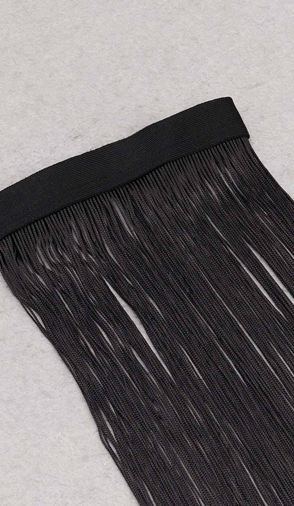 Tassel Halter Bandage Midi Dress in Black
