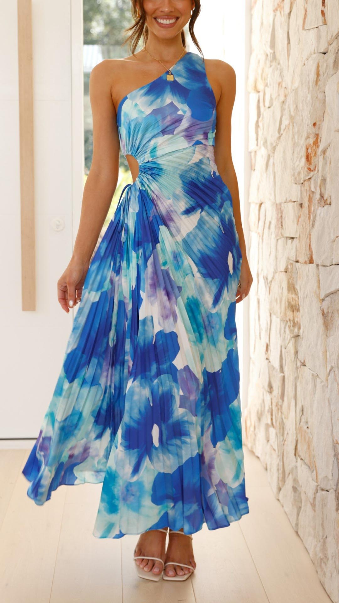Madison | Pleated One Shoulder Maxi Dress