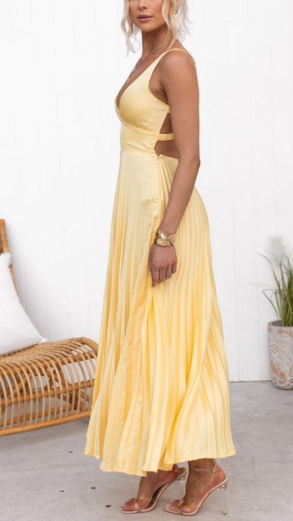 Jane | Pleated V-neck Maxi Dress