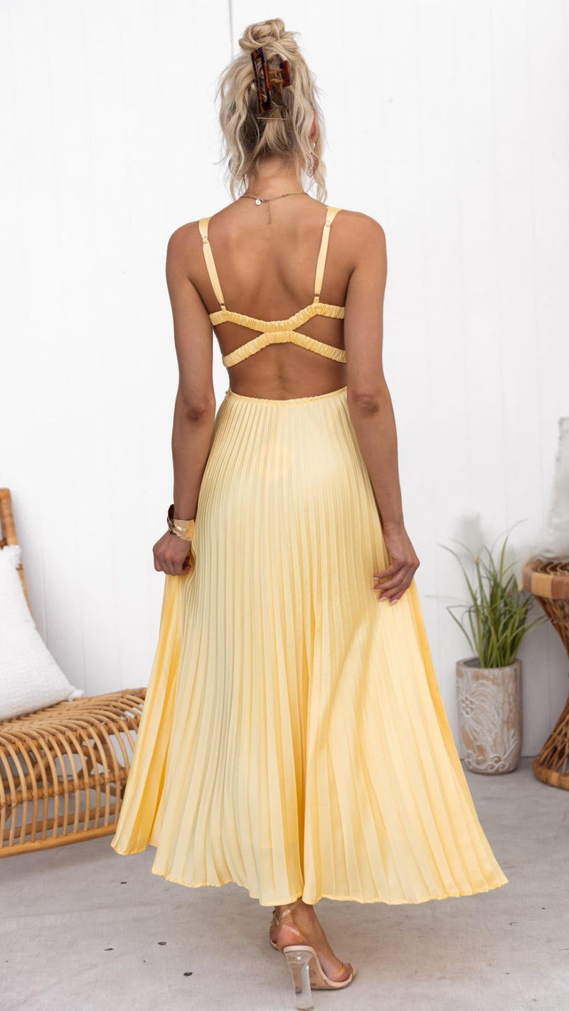 Lucy | Pleated V-neck Maxi Dress