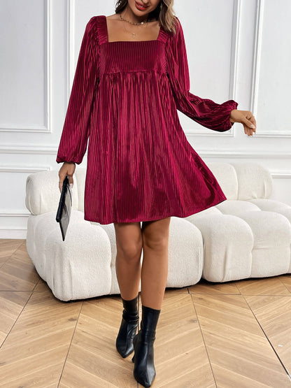 Winny Corduroy Babydoll Mini Dress - Maroon