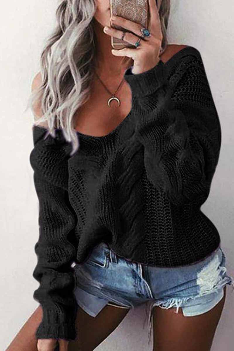 Loose V-neck Wwist Long Sleeve Sweater(6 Colors)