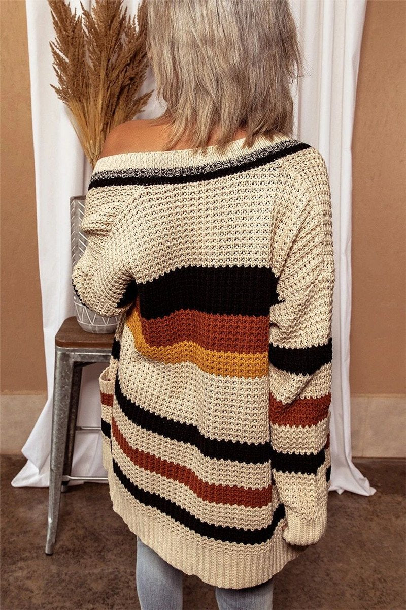 Long Sleeve Loose V-neck Cardigan Sweater