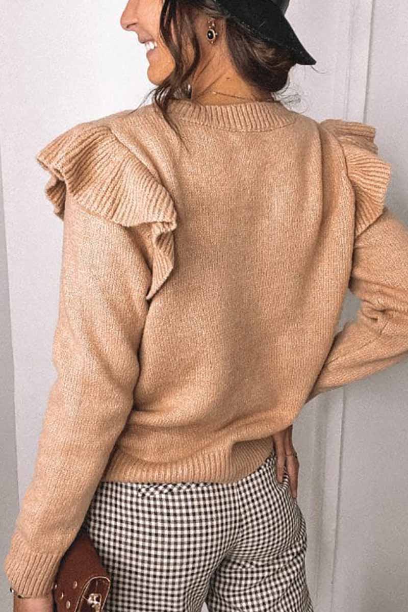 Color Ruffle Knitted Sweater