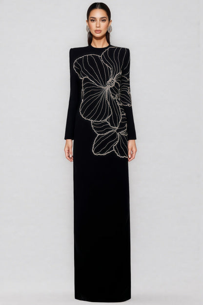 Tildat Long-sleeved Orchid-patterned Maxi Dress