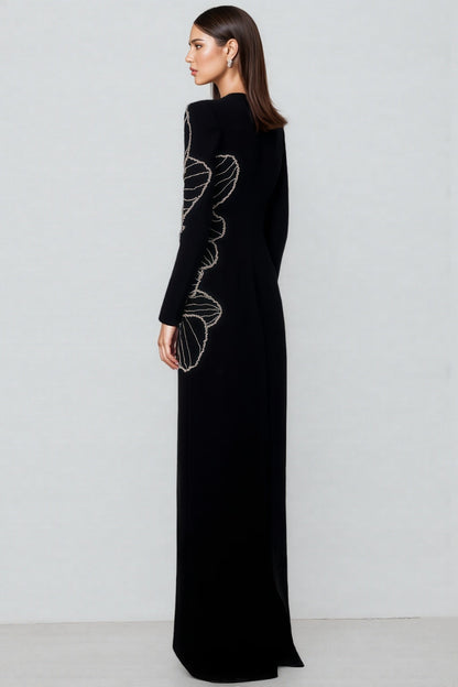 Tildat Long-sleeved Orchid-patterned Maxi Dress