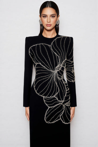 Tildat Long-sleeved Orchid-patterned Maxi Dress