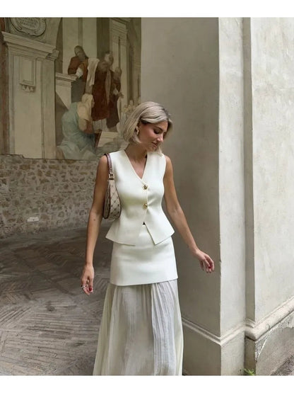 Knitted V-neck Ankle Skirt Office Two Piece Set