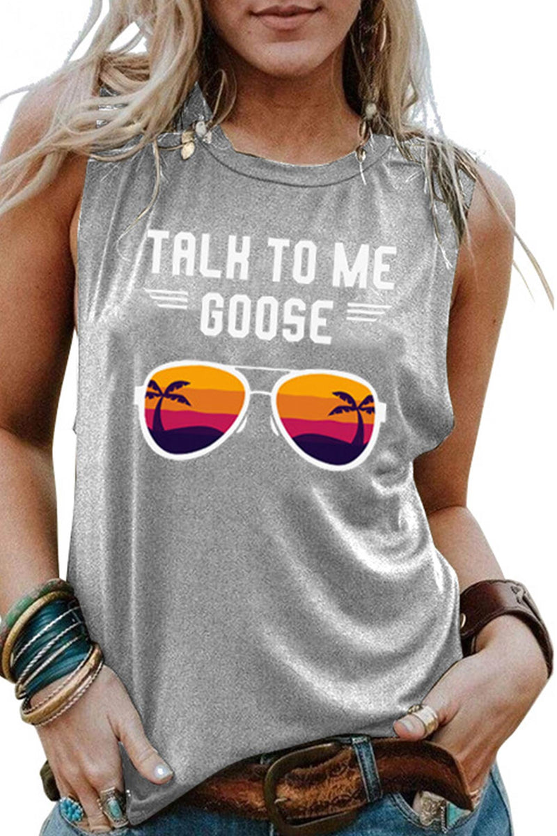 Talk to Me Goose Printed Sleeveless T-shirt