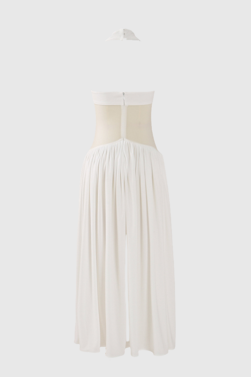 Tameron Halter Mesh Ruffle Maxi Dress