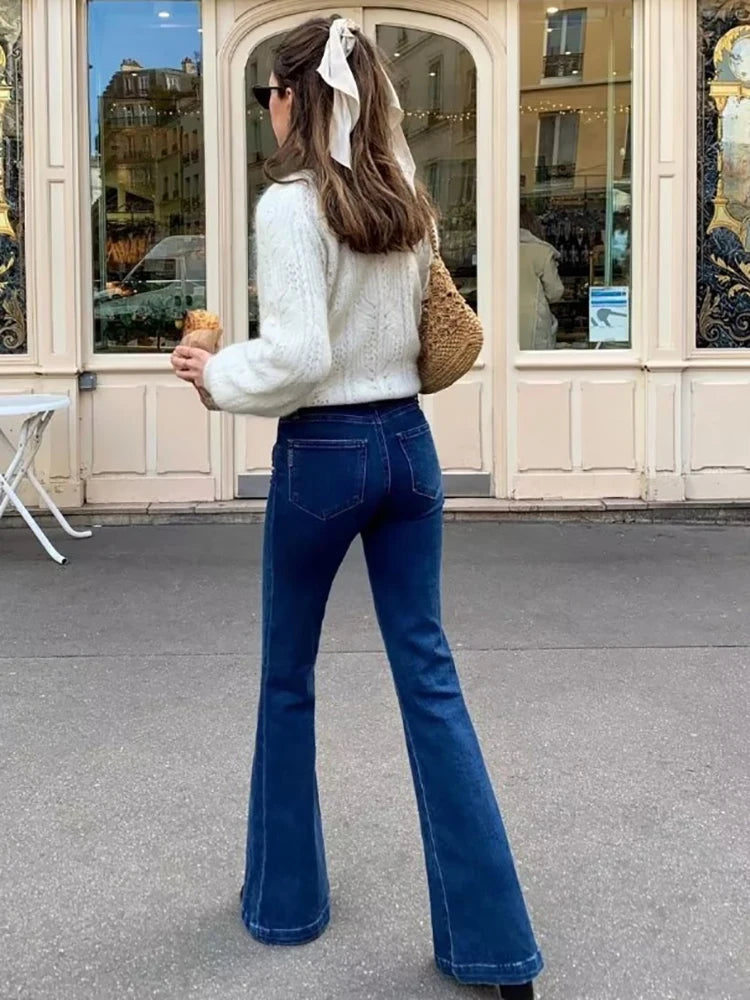 Flare Jeans Summer Bodycon Long Denim Pants Blue Elastic Y2k Trousers High Waisted Jeans