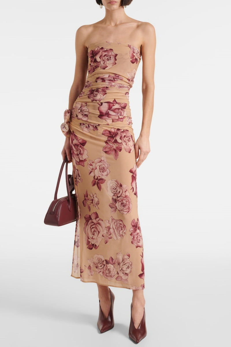 Taysia Strapless Ruched Midi Dress