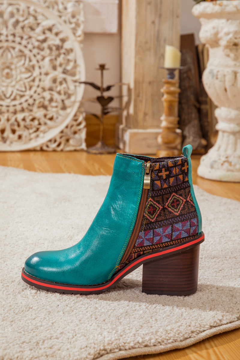 Soffia | Art of Fall Block Heel Leather Ankle Boot