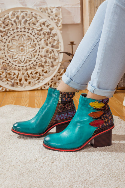 Soffia | Art of Fall Block Heel Leather Ankle Boot