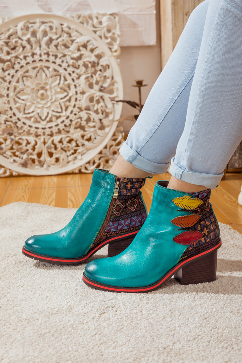 Soffia | Art of Fall Block Heel Leather Ankle Boot