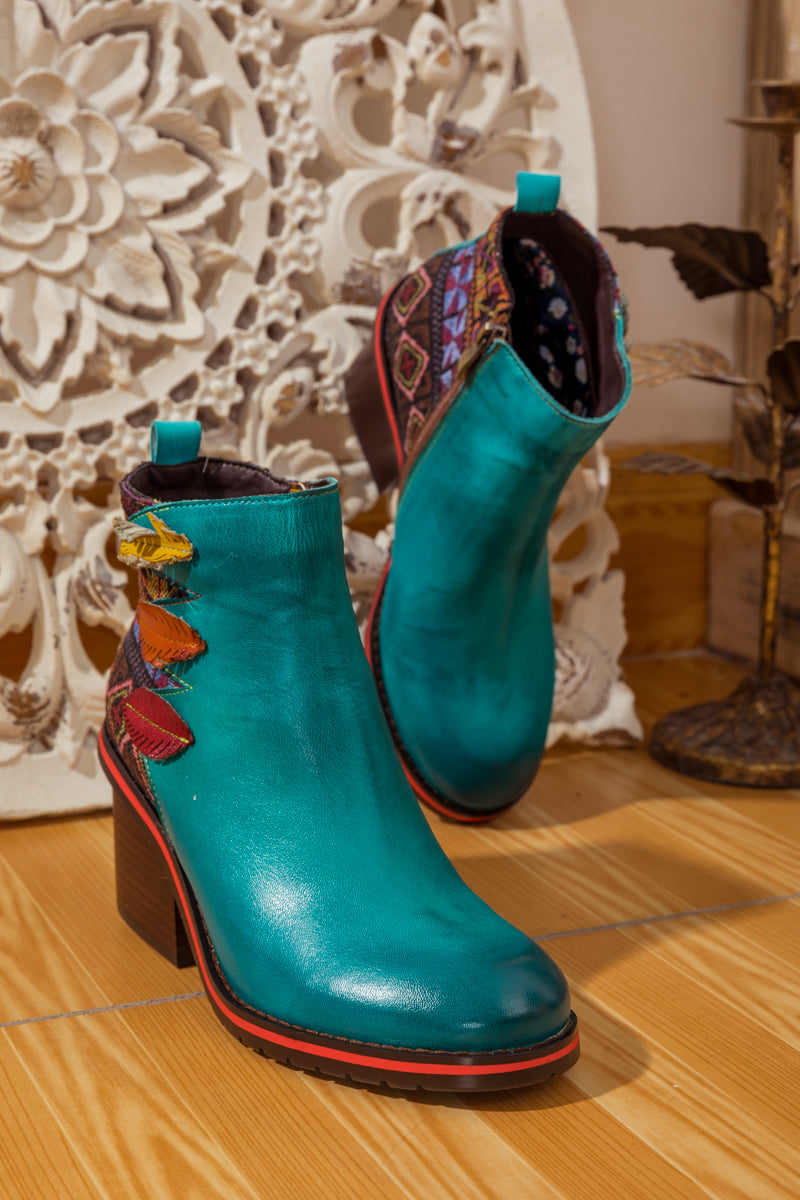 Soffia | Art of Fall Block Heel Leather Ankle Boot