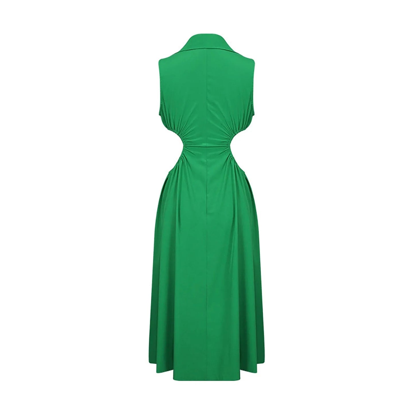Tempting Cut Out A-line Turn-down Collar Sleeveless High Waist Slim Midi Dress