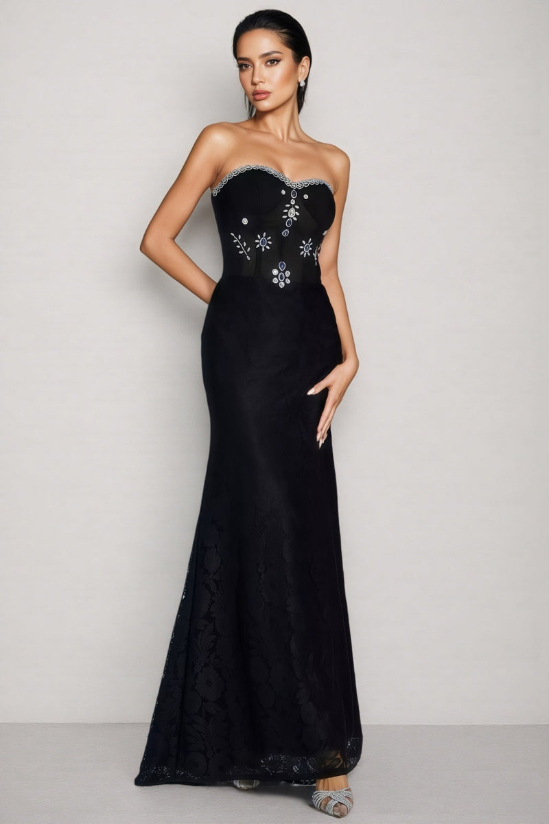 Cecily Black Diamond Off-shoulder Maxi Dress