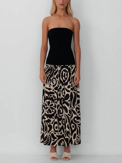 Fashionable Strapless Print Maxi Dress