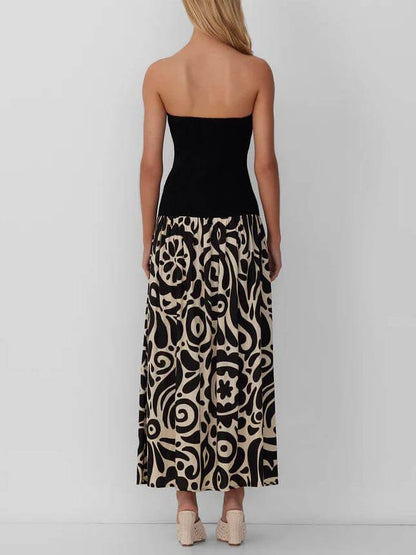 Fashionable Strapless Print Maxi Dress