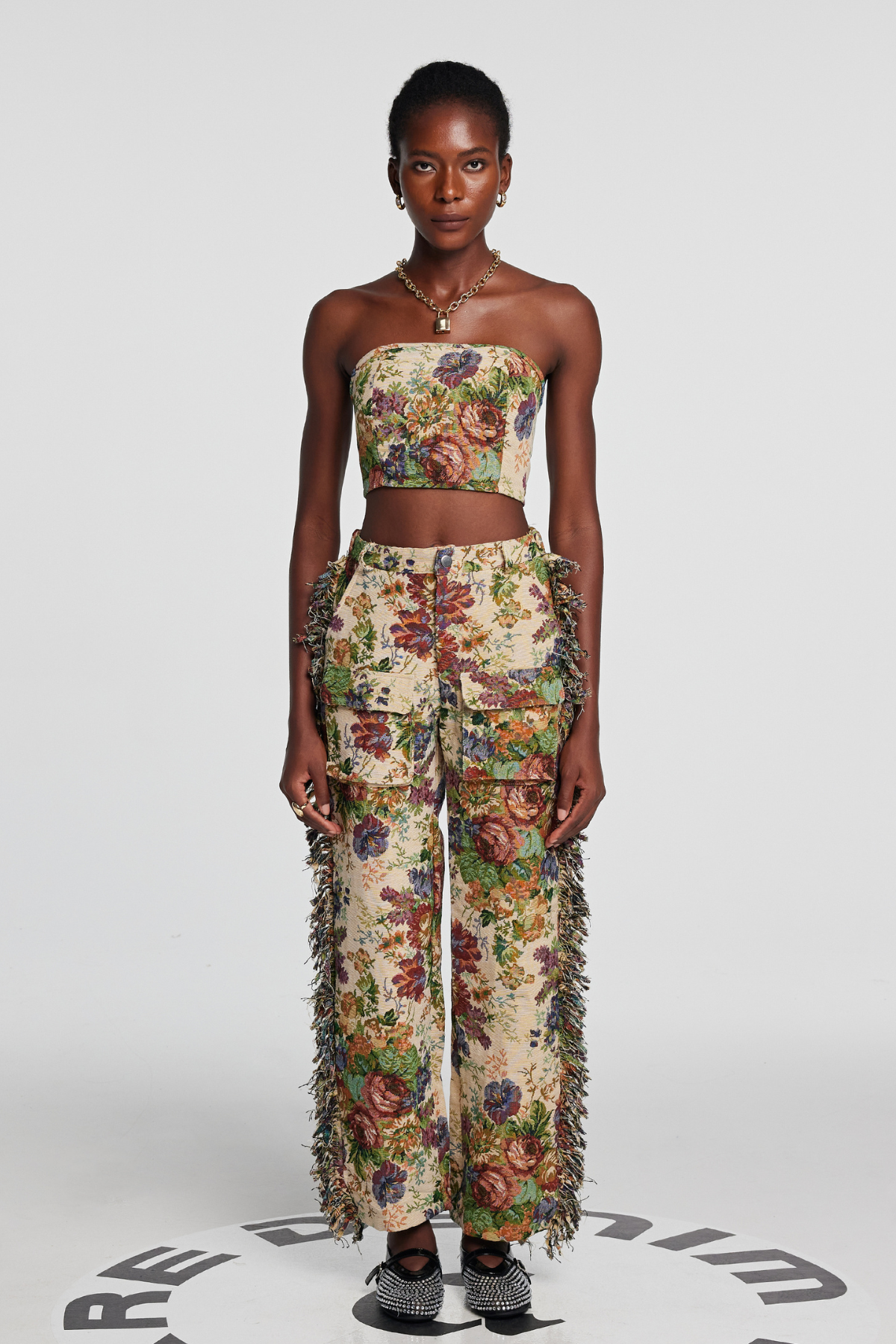 Theia Jacquard Pants Set in Beige