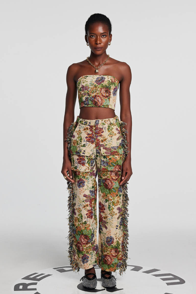 Theia Jacquard Pants Set in Beige