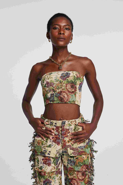 Theia Jacquard Pants Set in Beige