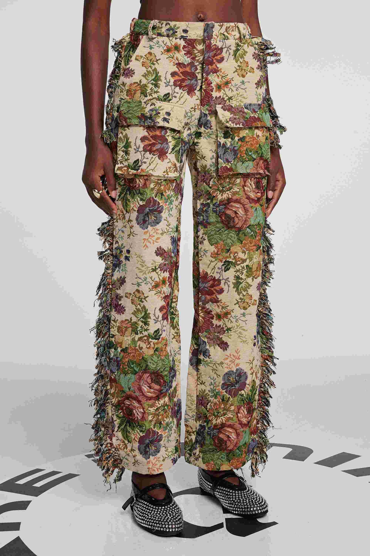 Theia Jacquard Pants Set in Beige