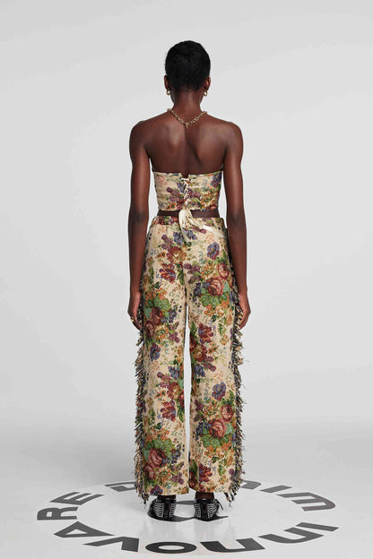 Theia Jacquard Pants Set in Beige