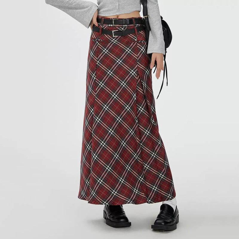 Red London Bridge Plaid Maxi Skirt