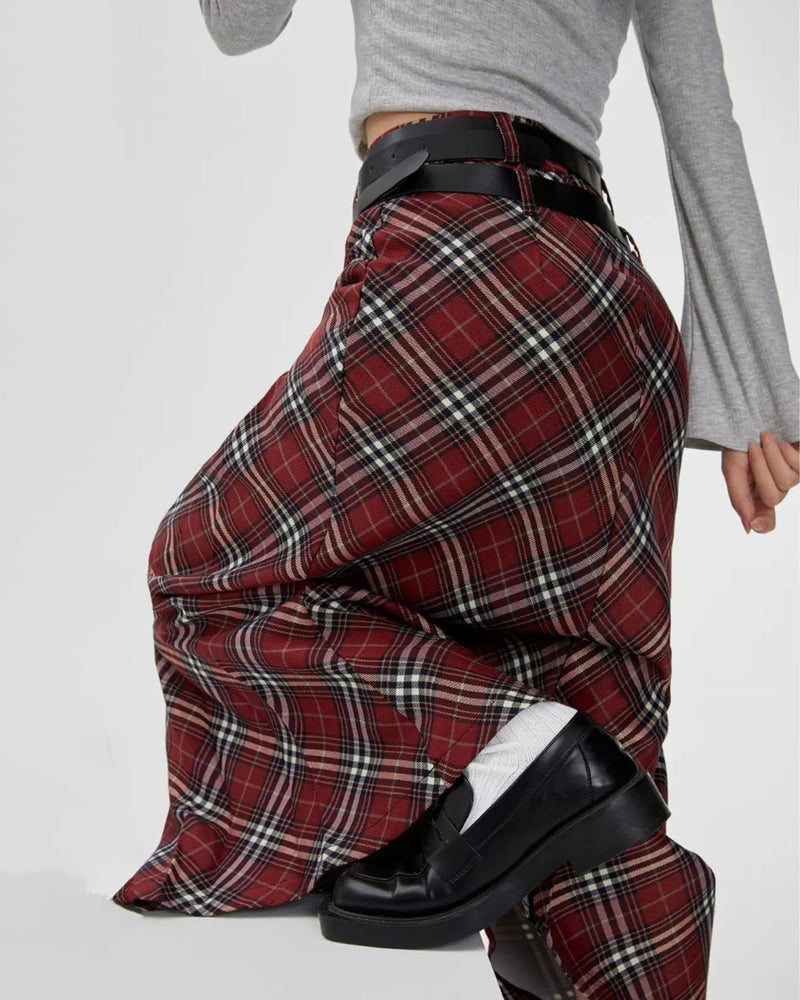 Red London Bridge Plaid Maxi Skirt